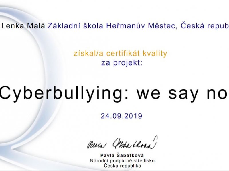ETwininnig - certifikát kvality pro naši školu