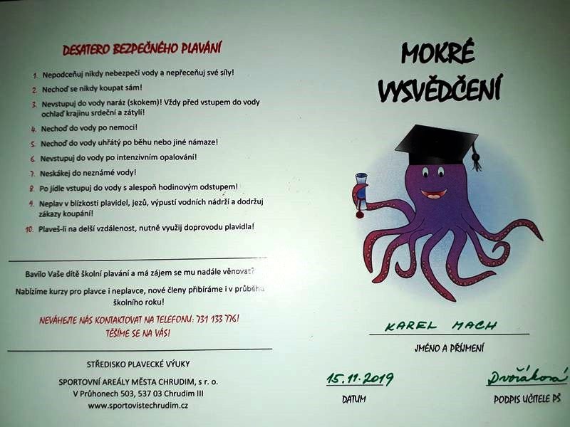 Ukončení plaveckého výcviku ve 2.A a 2.B