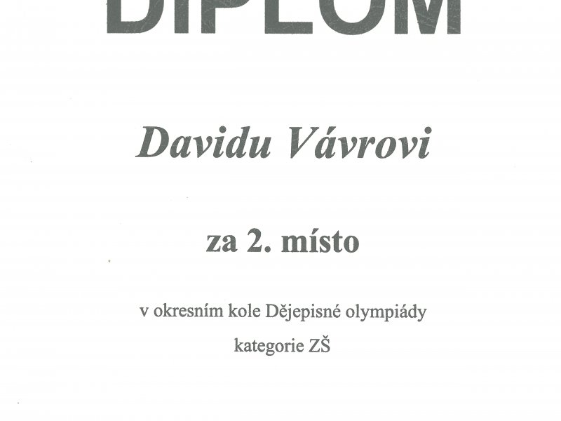Úspěch v okresním kole Dějepisné olympiády
